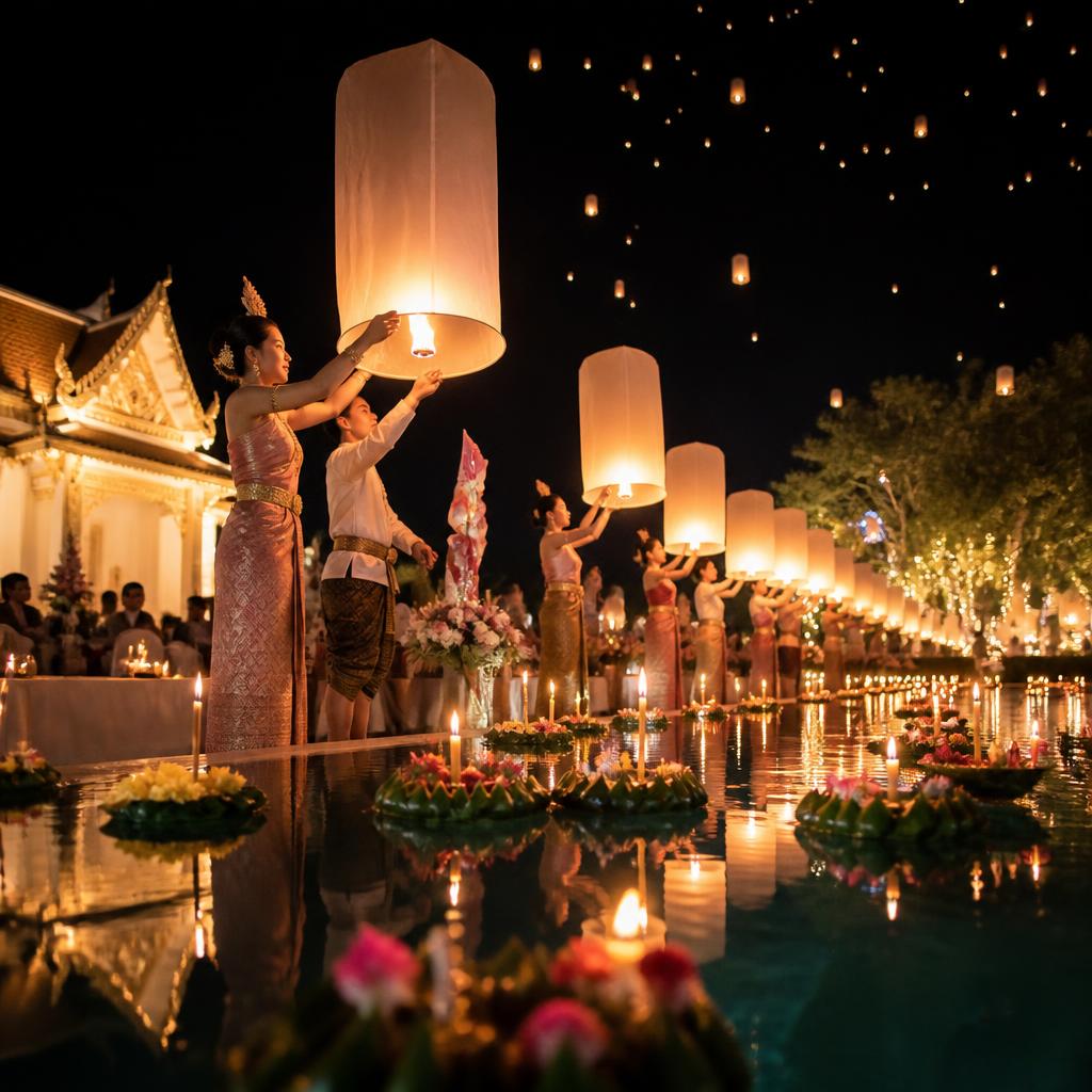 Hire Loy Krathong and Khom Loi sky lantern performers in Phuket, Hua Hin and Bangkok